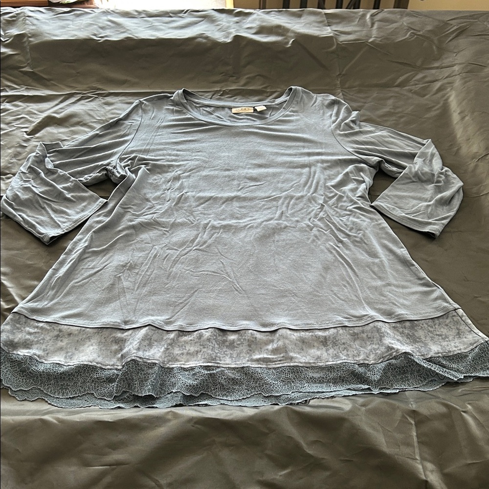LOGO by Lori Goldstein Soft Gray Tunic with Layered Hem
